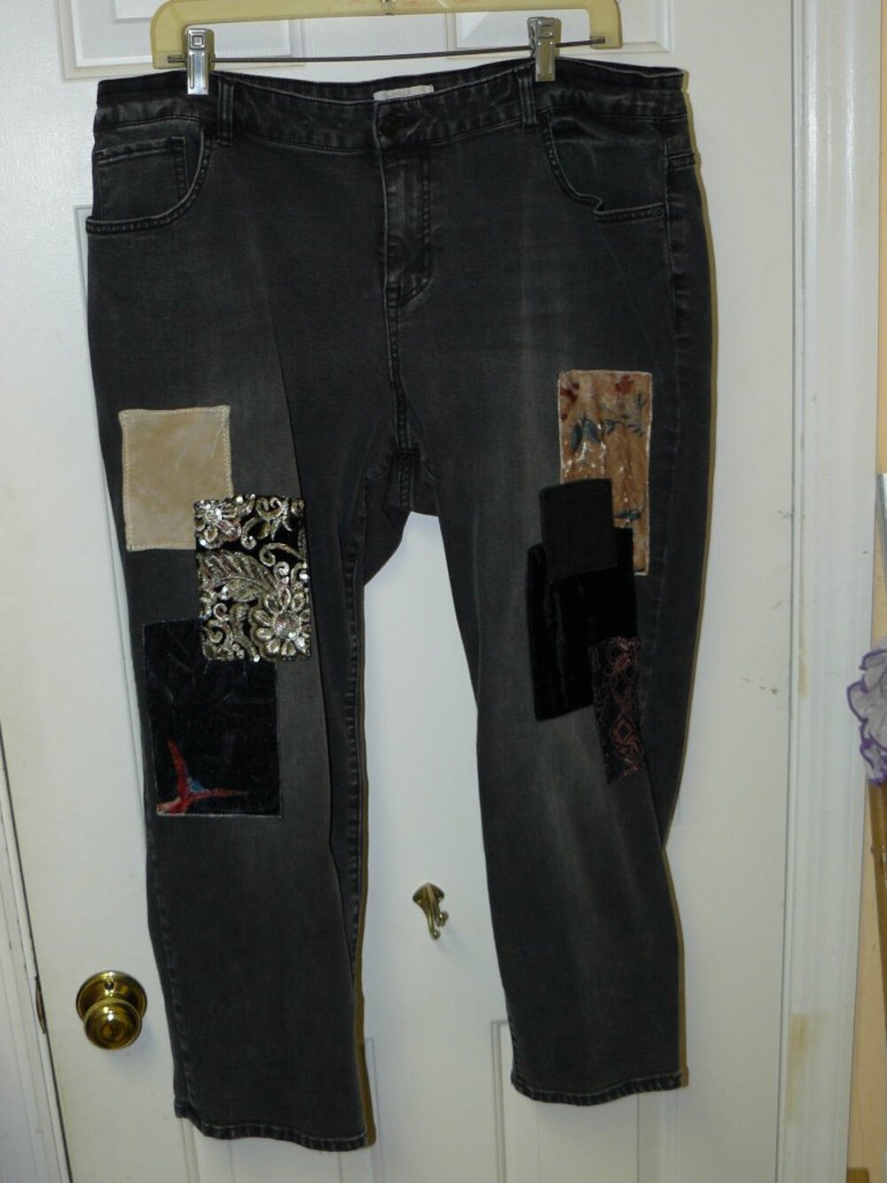 LOGO Lori Goldstein Limited Edition Gray Denim Patch Boyfriend Jeans Sz 18WP